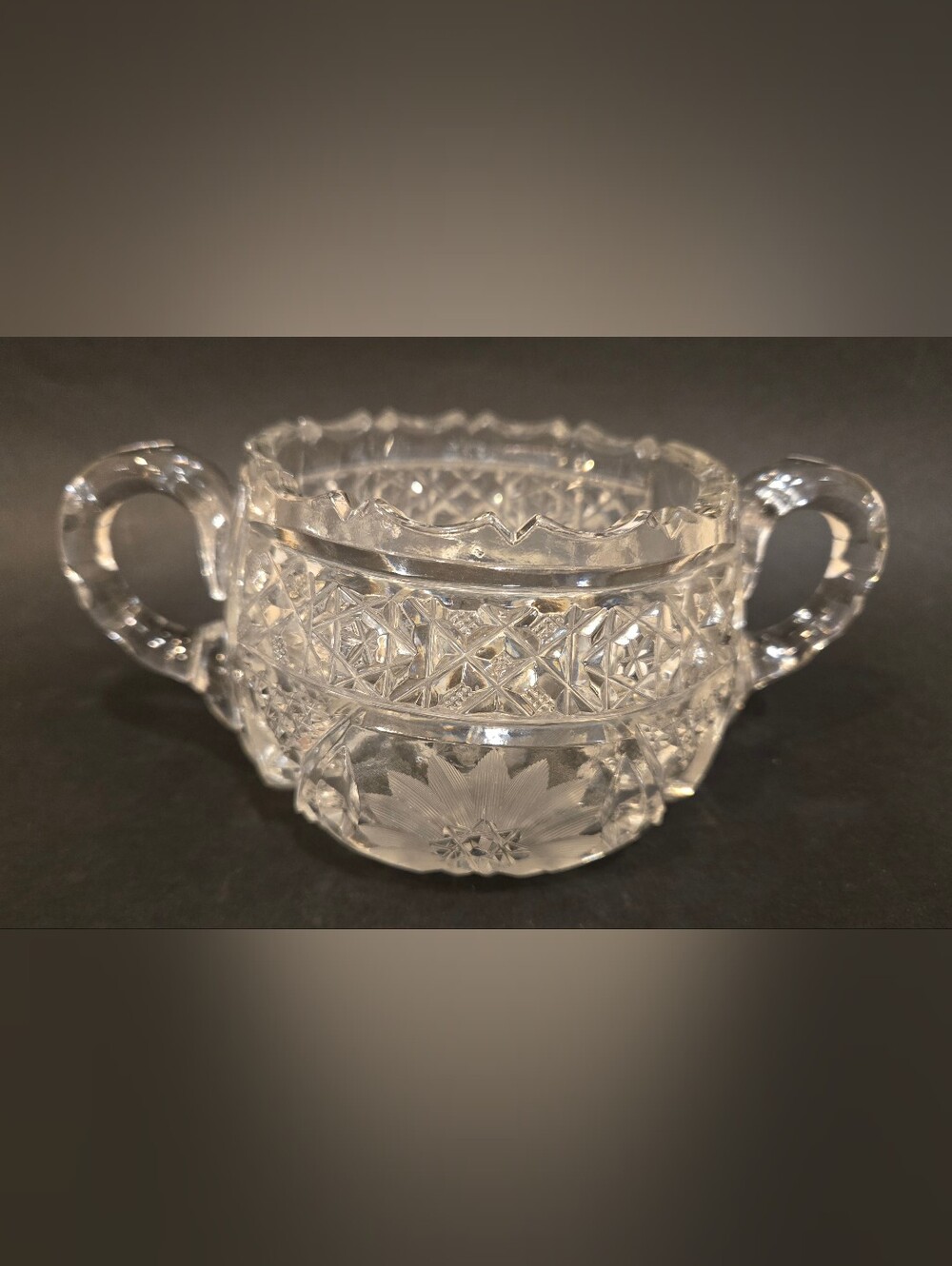 Vintage ABP Cut Crystal Sugar Bowl with Handles - Clear